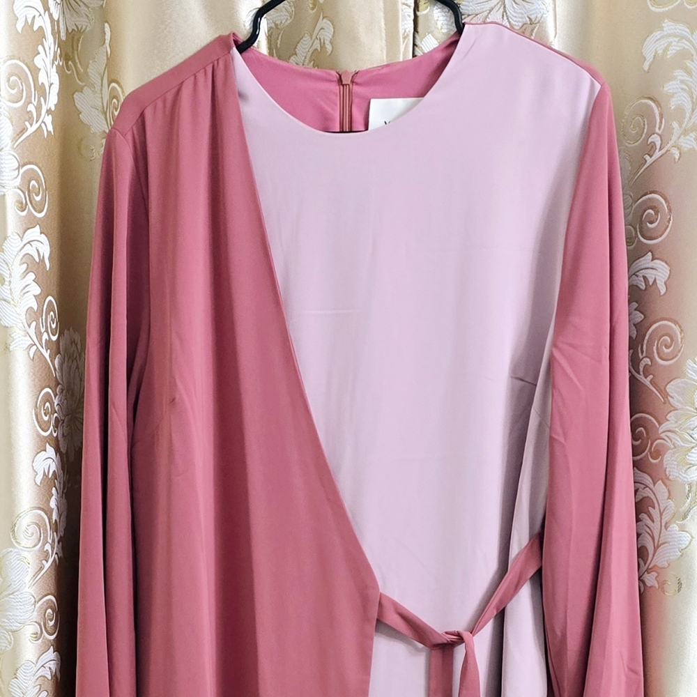 Veiled Omaya Two Toned Lined Wrap Dress Abaya Rosewood Pink XL 60"